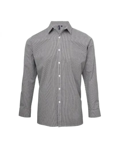 Premier Unisex Mens Gingham Long-Sleeved Shirt (Black/White) Cotton