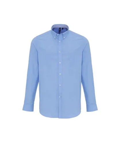 Premier Unisex Mens Striped Oxford Long-Sleeved Shirt (Oxford Blue)