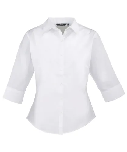 Premier Womens 3/4 Sleeve Poplin Blouse / Plain Work Shirt (White)