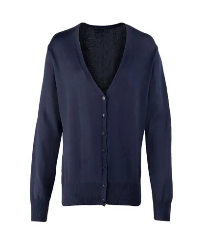 Premier Womens/Ladies Button Through Long Sleeve V-neck Knitted Cardigan (Navy)