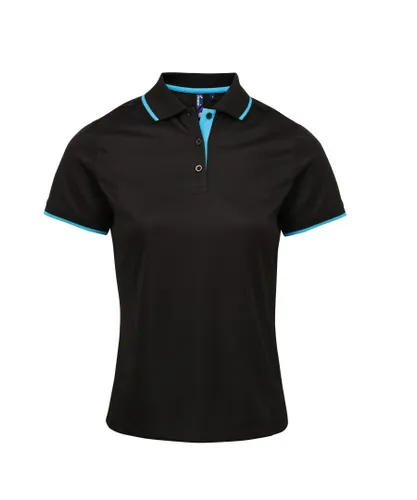 Premier Womens/Ladies Contrast Coolchecker Polo Shirt (Black/Turquoise) - Black/Blue