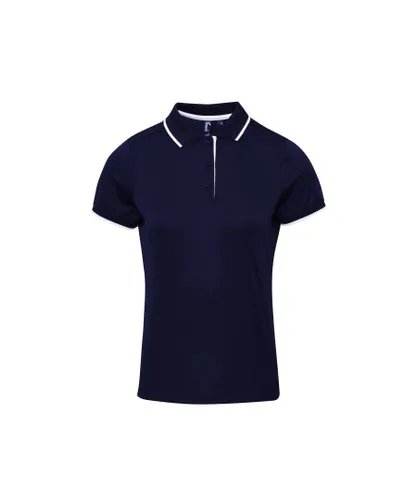Premier Womens/Ladies Contrast Coolchecker Polo Shirt (Navy/White)