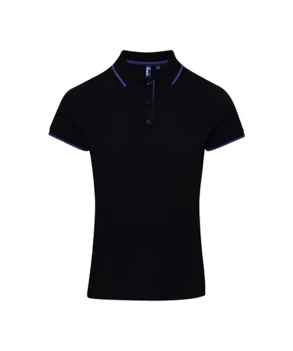 Premier Womens/Ladies Coolchecker Contrast Pique Polo Shirt (Black/Purple)