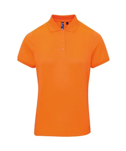 Premier Womens/Ladies Coolchecker Short Sleeve Pique Polo T-Shirt (Neon Orange)