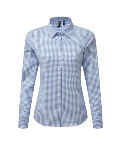 Premier Womens/Ladies Maxton Check Long Sleeve Shirt (Light Blue/White) - Blue & White
