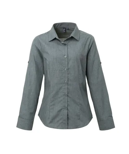 Premier Womens/Ladies Poplin Cross-Dye Roll Sleeve Long Shirt (Grey Denim)