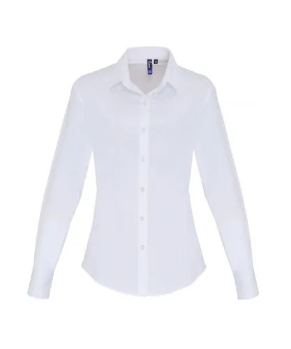 Premier Womens/Ladies Stretch Fit Poplin Long Sleeve Blouse (White)