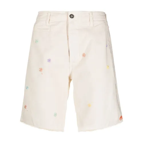 President's , Floral-Embroidered Beige Shorts ,Beige male, Sizes: