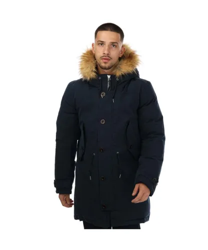 Pretty Green Mens Somme Parka in Navy Cotton