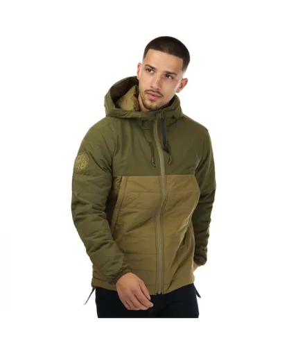 Pretty Green Mens Tilby Quilted Colour Block Jacket in Khaki Nylon