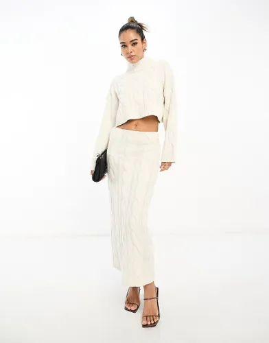 Pretty Lavish cable knit midaxi skirt co-ord in cream-White