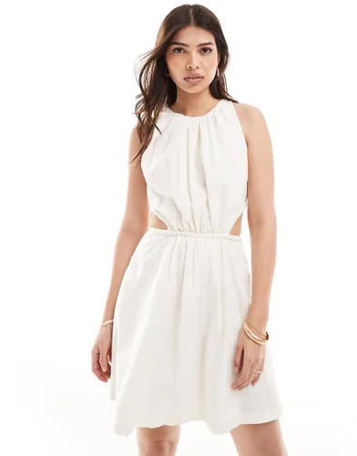 Pretty Lavish cut-out cotton mini dress in cream-White