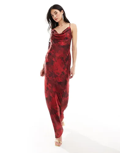 Pretty Lavish Keisha cowl neck maxi dress in deep red floral