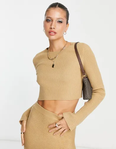 Pretty Lavish knitted crop top co-ord in camel-Neutral