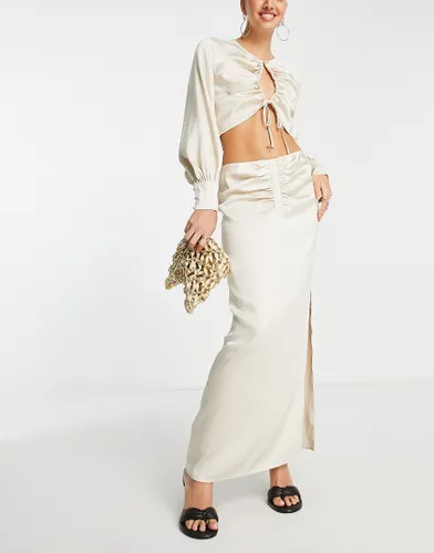 Pretty Lavish ruched midaxi skirt co-ord in oyster-White