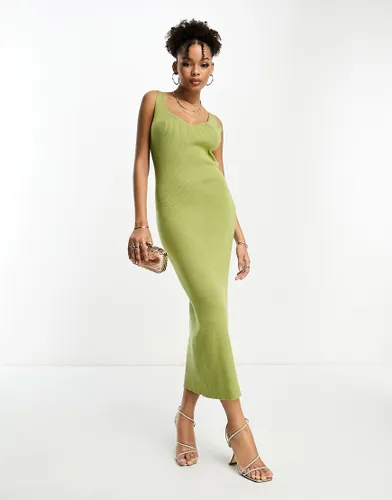 Pretty Lavish soft ribbed knitted midaxi dress in olive-Green