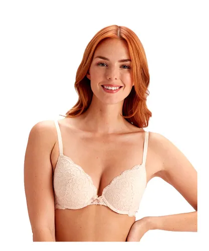 Pretty Polly Womens Amy Lace Non-Push Up Plunge Bra - Ivory