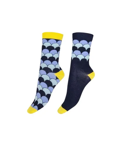 Pretty Polly Womens Scallop Bamboo Socks 2 Pair Pack - Navy Mix - Blue Viscose - One