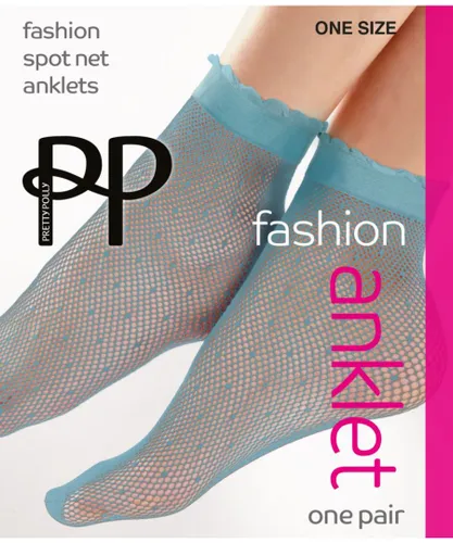 Pretty Polly Womens Spot Net Anklet - Aqua - Blue Nylon - One