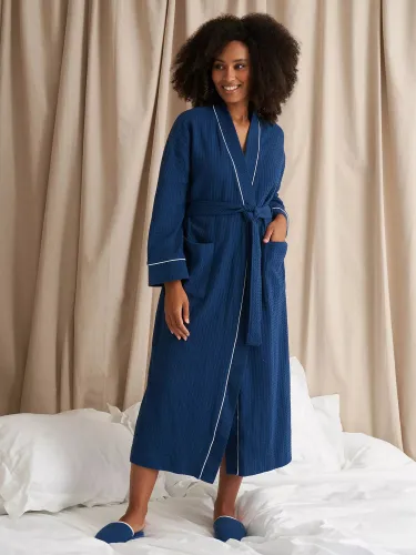 Pretty You London Luxury Suite Waffle Dressing Gown - Marine Blue - Female