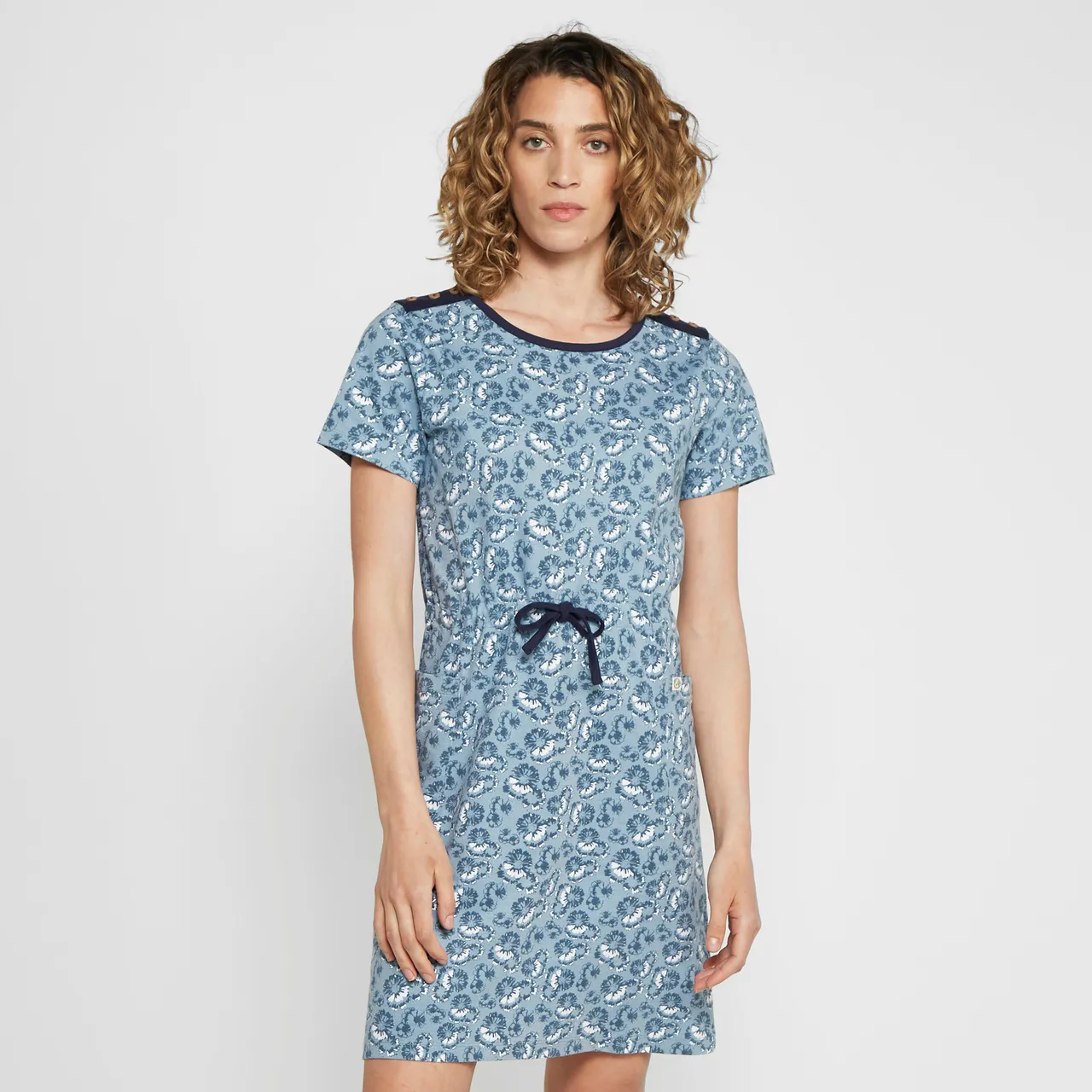 Printed Jersey Dress, Navy