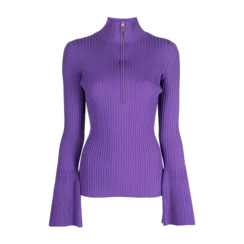 Proenza Schouler , Viscose rib zip sweater ,Purple female, Sizes: