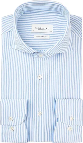Profuomo Shirt Japanese Knitted Stripes Light blue Blue