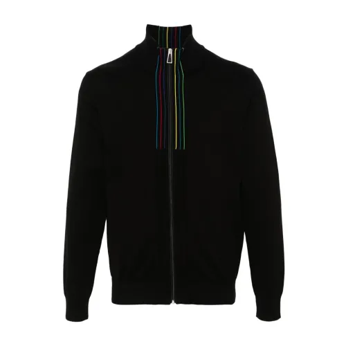 PS By Paul Smith , Black Cotton Sweater with Stripe Detailing ,Black male, Sizes: