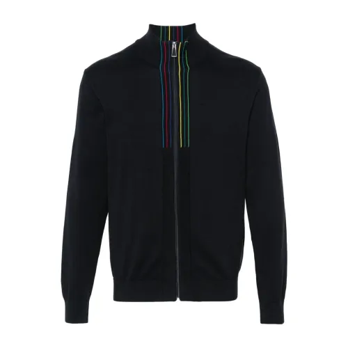 PS By Paul Smith , Blue Cotton Sweater with Stripe Detailing ,Blue male, Sizes: