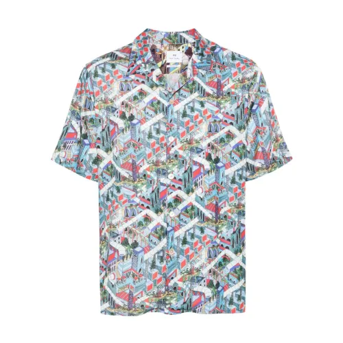 PS By Paul Smith , Blue Jersey Print Shirt ,Blue male, Sizes: