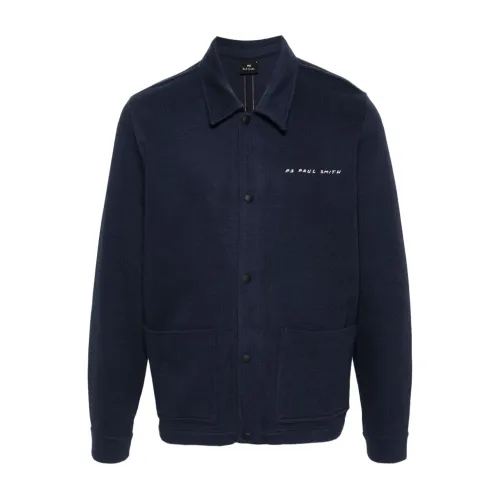 PS By Paul Smith , Blue Knitted Jacket with Embroidered Logo ,Blue male, Sizes:
