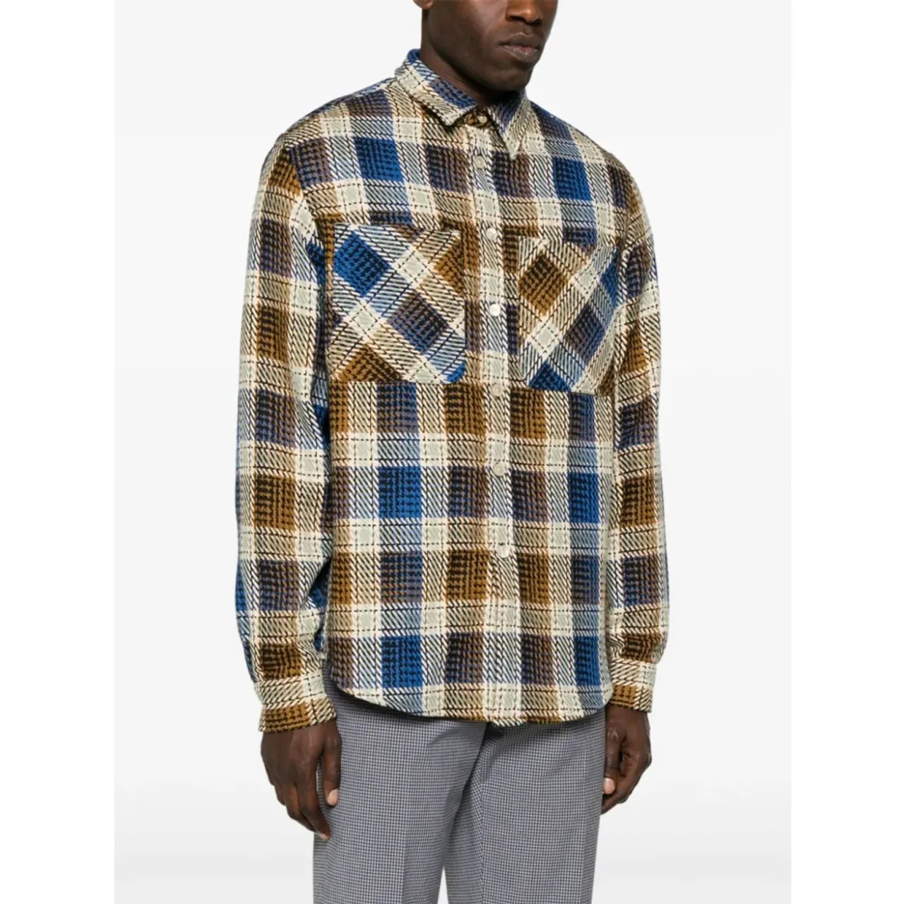 PS By Paul Smith , Brown Patterned Jacquard Check Shirt ,Multicolor male, Sizes: