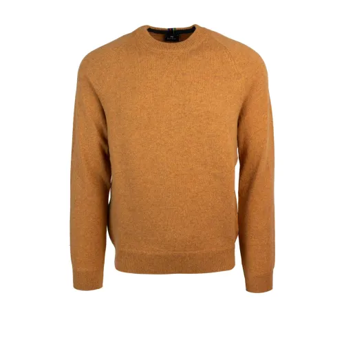 PS By Paul Smith , Merino Wool Sweater with Ribbed Finish ,Orange male, Sizes: