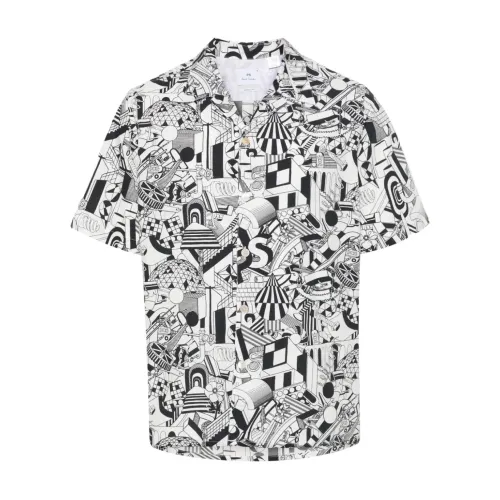 PS By Paul Smith , White Cotton Doodle Print Shirt ,White male, Sizes: