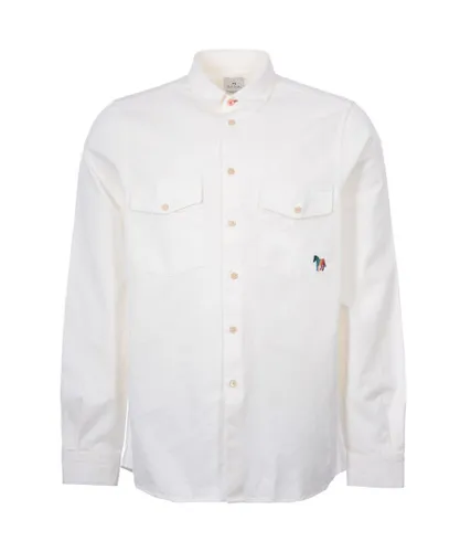 Ps Paul Smith Mens Embroided Zebra Logo Overshirt in White Cotton