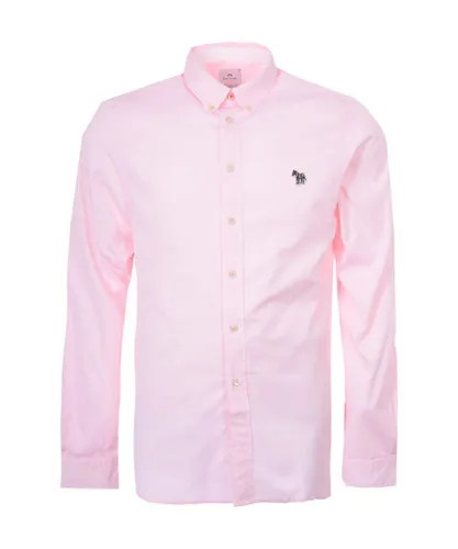 Ps Paul Smith Mens Zebra Badge Organic Tailored Fit Long Sleeve Shirt - Pink