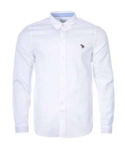 Ps Paul Smith Mens Zebra Badge Organic Tailored Fit Long Sleeve Shirt - White