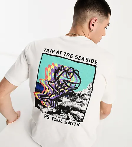 PS Paul Smith t-shirt with seaside back print in white Exclusive to ASOS