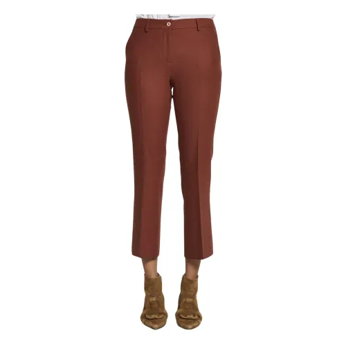PT Torino , Brown Cropped Stretch Trousers ,Brown female, Sizes: