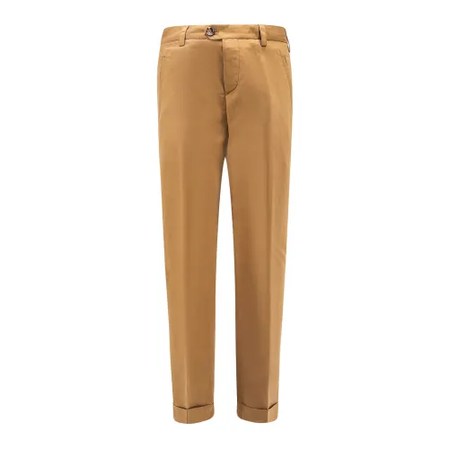 PT Torino , Brown Linen Trousers Straight Leg ,Brown male, Sizes: