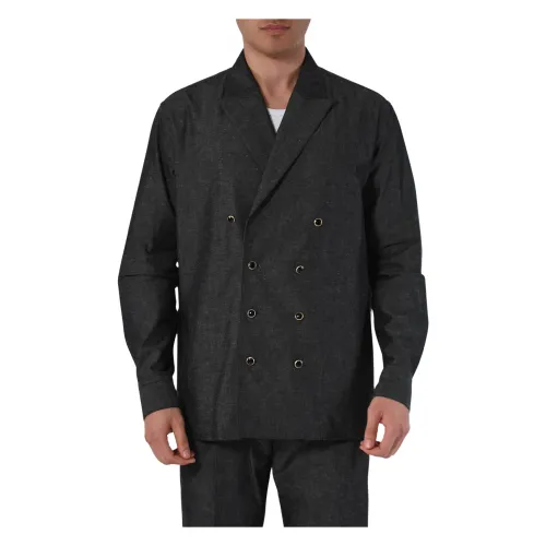 PT Torino , Cotton Double-Breasted Shirt Jacket ,Black male, Sizes: