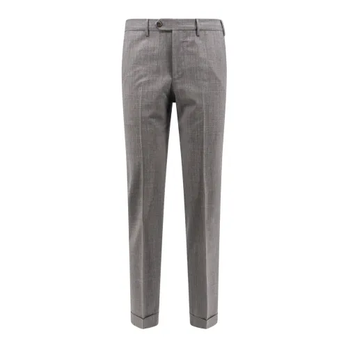 PT Torino , Grey Wool Trousers with Hook Closure ,Gray male, Sizes: