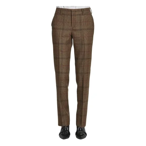 PT Torino , Stylish Camel Checked Pleated Trousers ,Beige female, Sizes: