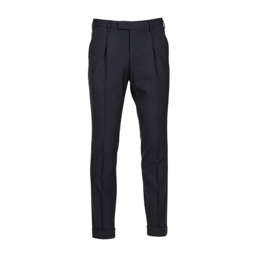 PT Torino , Tailored Wool Trousers with Pleats and Pockets ,Blue male, Sizes: