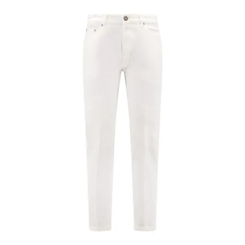 PT Torino , White Stretch Trousers with Leather Patch ,White male, Sizes: