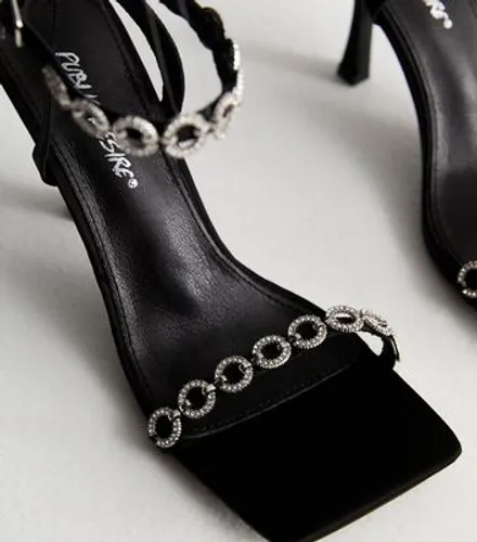 Public Desire Black Diamanté Trim Stiletto Heel Sandals New Look