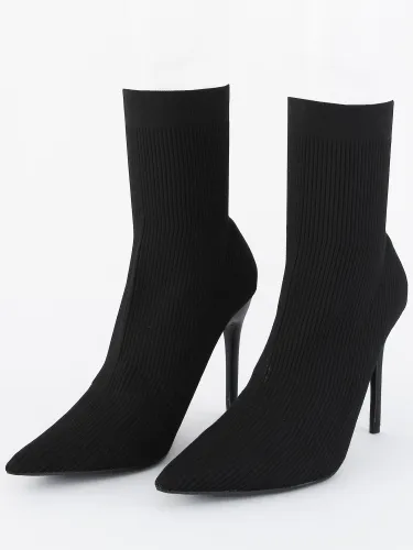 Public Desire Black Mirival Knitted Stiletto Sock Ankle Boot