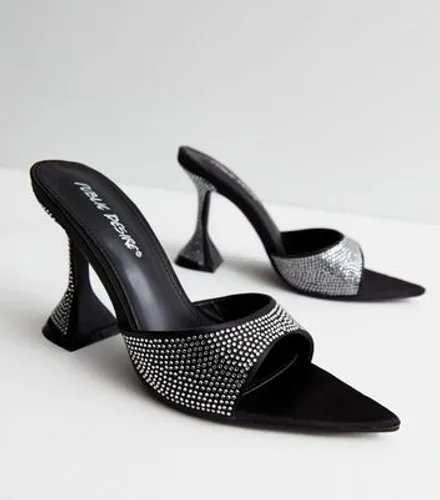 Public Desire Black Satin Diamanté Heel Mules New Look