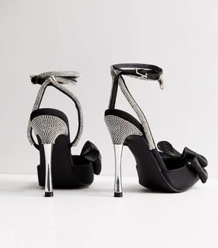 Public Desire Black Satin Diamanté Stiletto Heel Court Shoes New Look