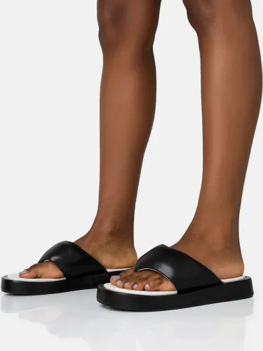 Public Desire Black Vacay Contrast Padded Square Toe Flip Flop Sandals